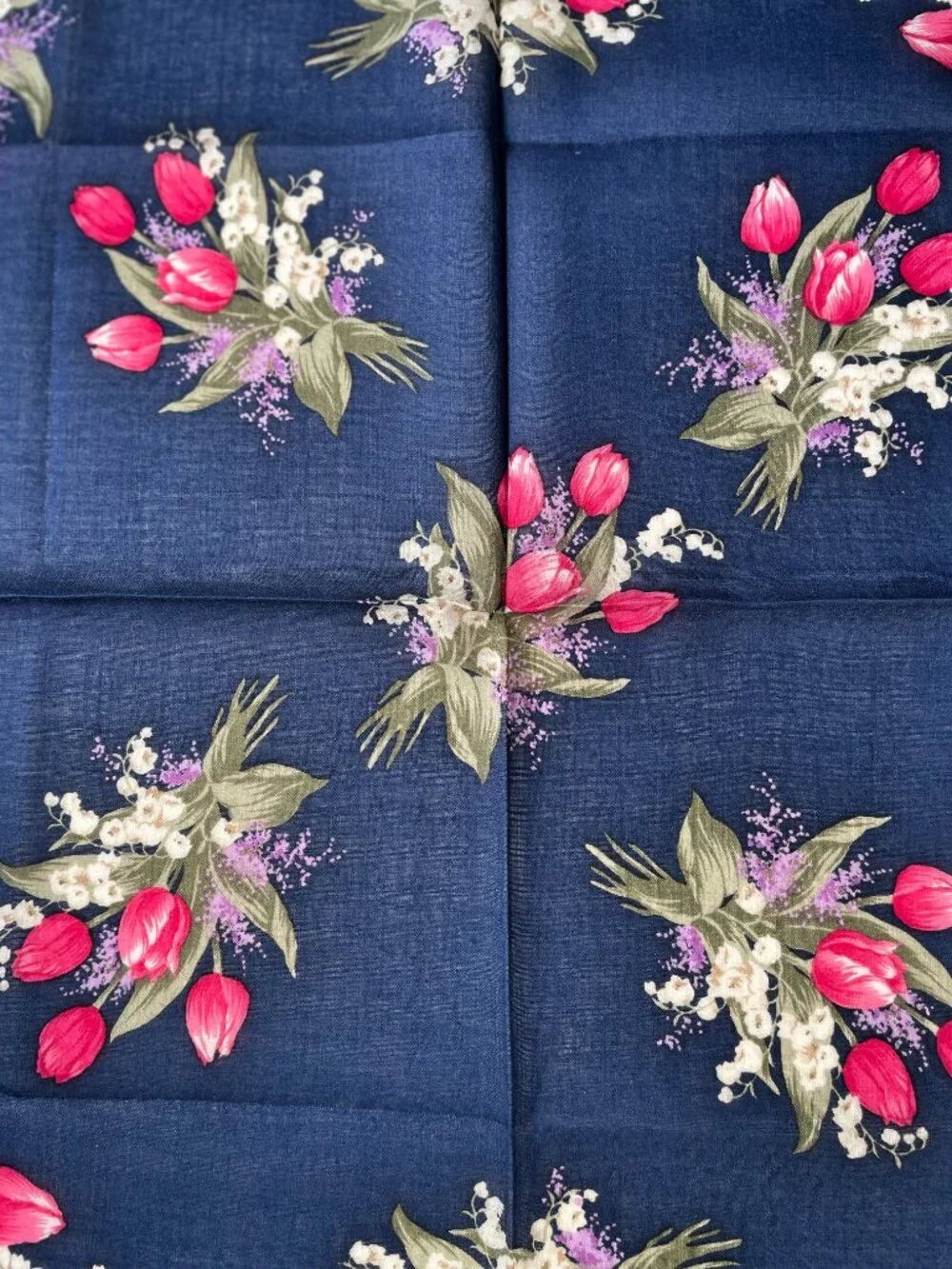 Vintage Christian Dior Floral Cotton Scarf Tulip Print